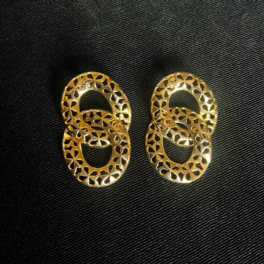 Vintage Gold Openwork Link Earrings 2" Sculptural Statement Dangle